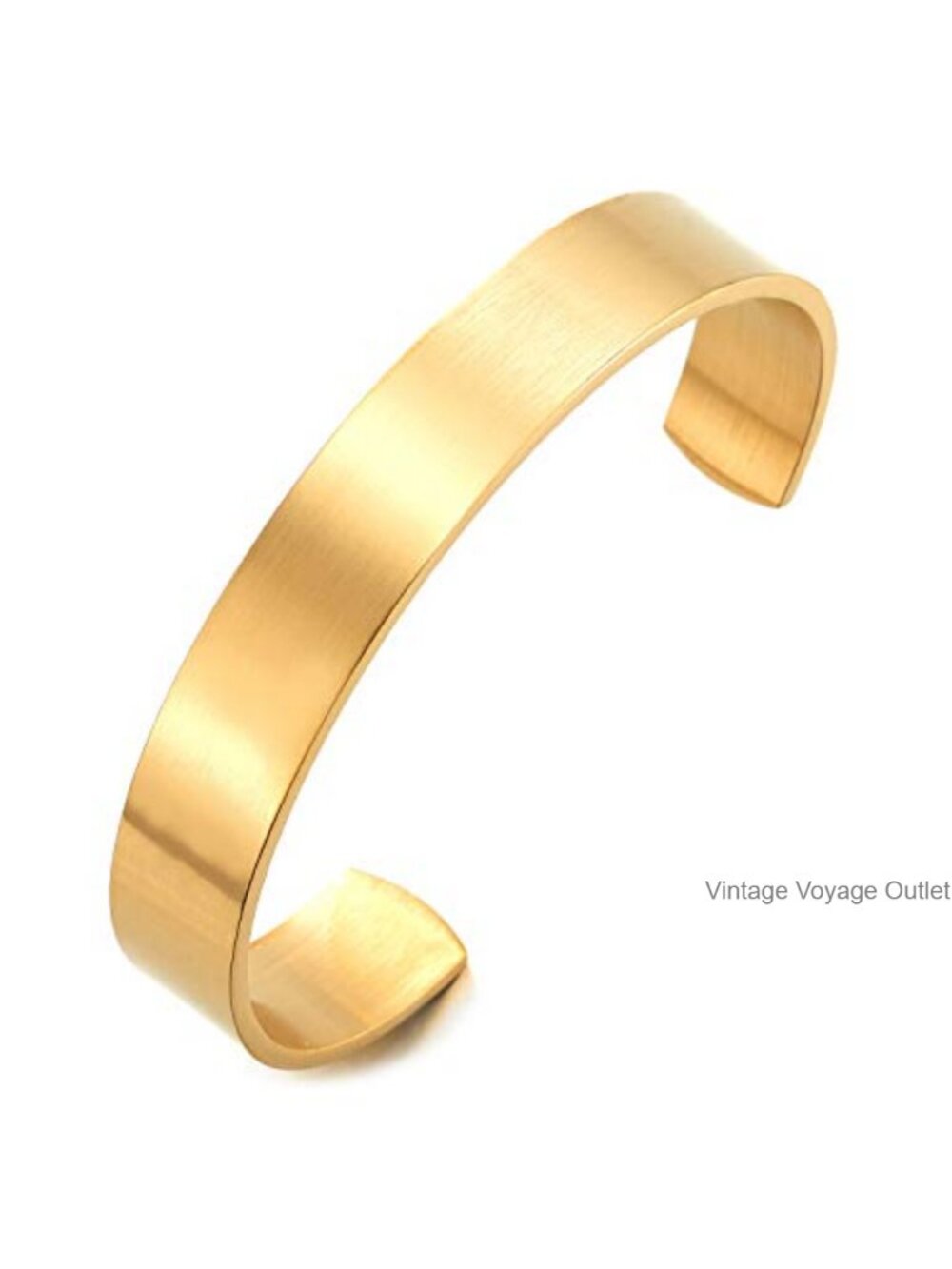Stainless Steel Adjustable Cuff Bangle Bracelet Men Women Minimalist Gold Tone